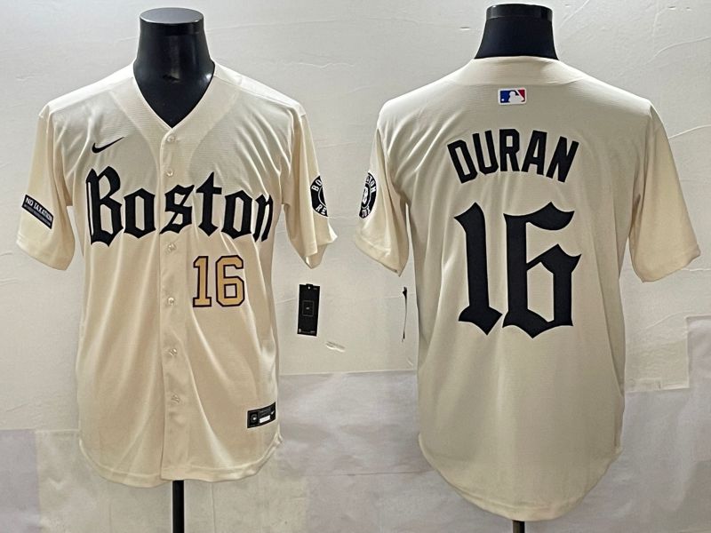 Men 2025 Boston Red Sox #16 Duran Cream Five generations Joint Name Nike MLB Jersey style 8->boston red sox->MLB Jersey